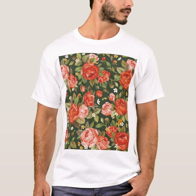 Camiseta Peony Elegance: Papel de fondo gráfico floral. (Anverso)
