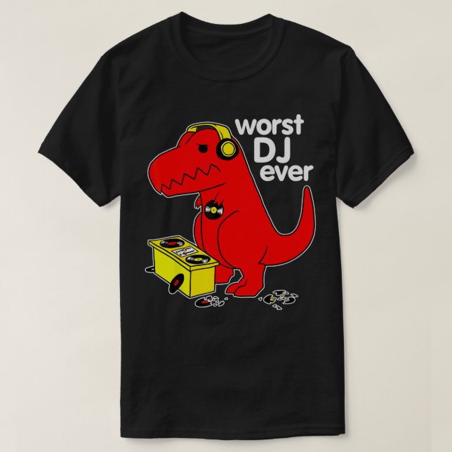 Camiseta Peor DJ De La Música Sarcástica De Dinosaurio (Diseño del anverso)