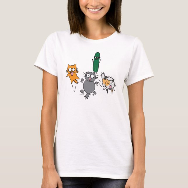 Camiseta Pepino que asusta los gatos - gato contra el (Anverso)