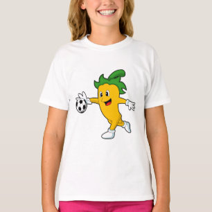 Camiseta Pepper Vegan como jugador de fútbol con fútbol. PN