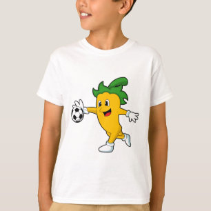 Camiseta Pepper Vegan como jugador de fútbol con fútbol. PN