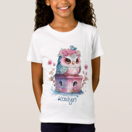 Camiseta Pequeña acuarela de búho rosado