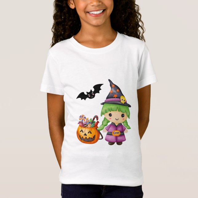 Camiseta Pequeña Bruja de Halloween y dulce de Halloween  (Anverso)