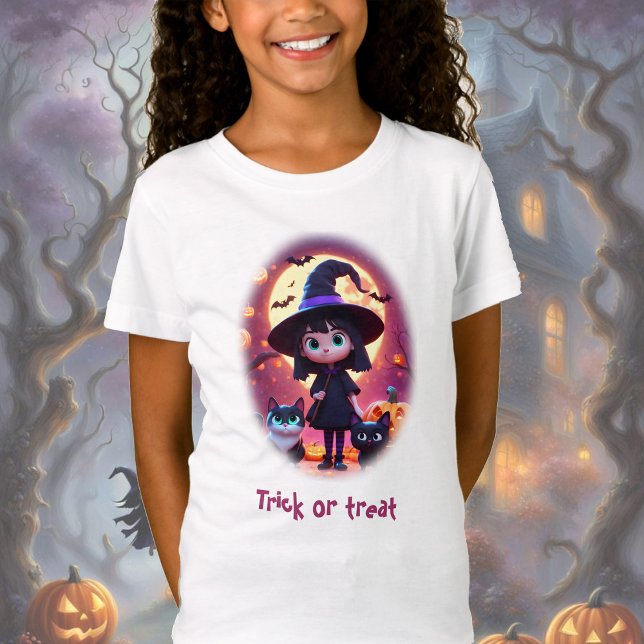 Camiseta Pequeña bruja linda con gatos y calabazas, persona (Subido por el creador)