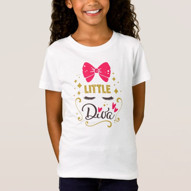 Camiseta Pequeña diva tipográfica Chica rosa adorable (Anverso)