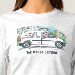 Camiseta Pequeña empresa con nombre en una furgoneta blanca