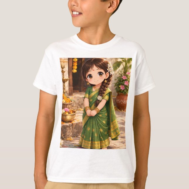 Camiseta Pequeña Grace de verde (Anverso)
