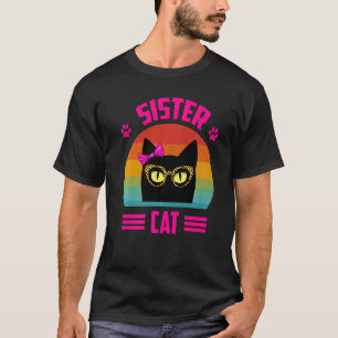 Camiseta Pequeña Hermana Ca Con Gato Retro De Leopardo