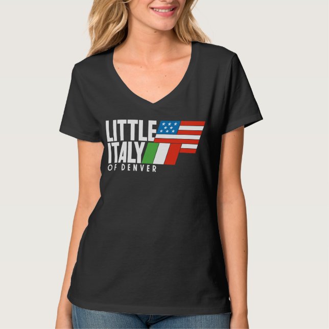 Camiseta Pequeña Italia de Denver 80 Retro NEGRO V Cuello (Anverso)