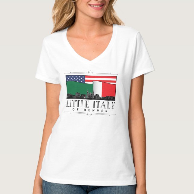 Camiseta Pequeña Italia de Denver Classic Logo WHITE V Cuel (Anverso)