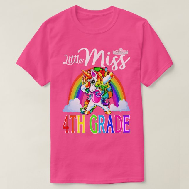 Camiseta Pequeña Miss Cuarto Grado Unicornio Primer Día De  (Diseño del anverso)