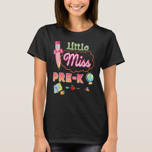 Camiseta Pequeña Miss Pre K Lápiz De Vuelta Al Colegio De N (Anverso)