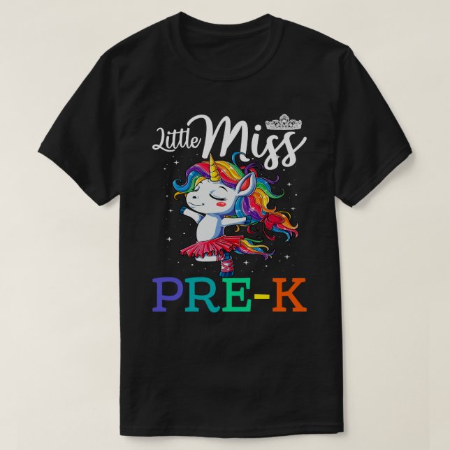 Camiseta Pequeña Miss PRE-K: Primer Día De Chicas Escolares (Diseño del anverso)