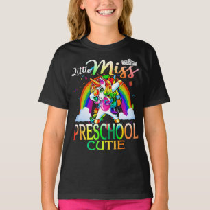Camiseta Pequeña Miss Preescolar Cutie Unicorn Arcoiris