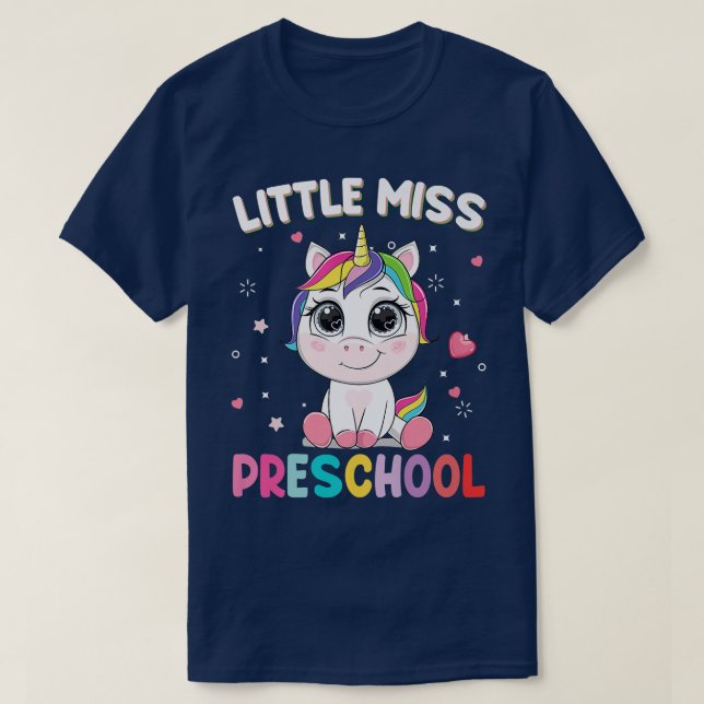 Camiseta Pequeña Miss Preescolar Primer Día De Escuela Unic (Diseño del anverso)