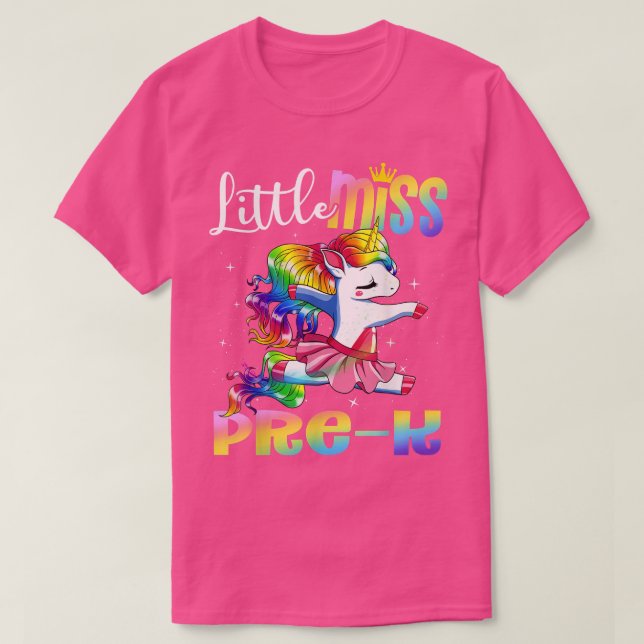 Camiseta Pequeña Miss PreK Graciosa Unicornio Primer Día De (Diseño del anverso)