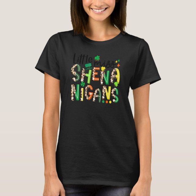 Camiseta Pequeña Miss Shenanigans Leopard Shamrock St Patri (Anverso)