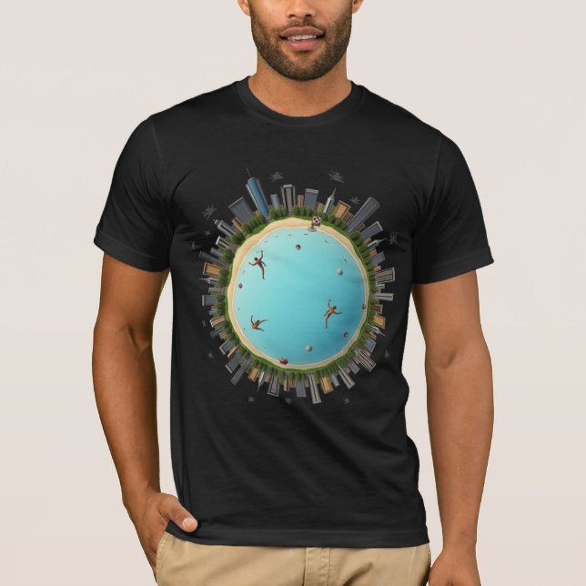 Camiseta Pequeña playa de Planeta City - Arte Surreal de Gl (Anverso)
