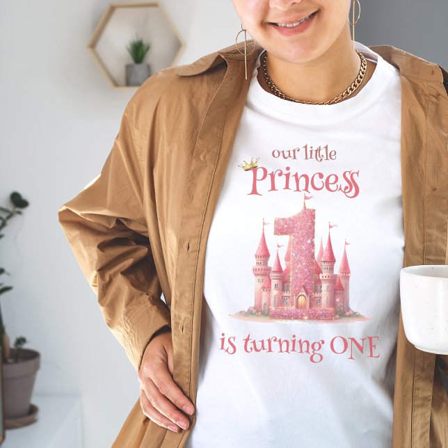 Camiseta Pequeña Princesa Castillo Rosa Primer Cumpleaños (Subido por el creador)