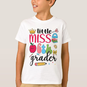 Camiseta Pequeña Señorita de 6º Grado Sexto Día de Escuela 