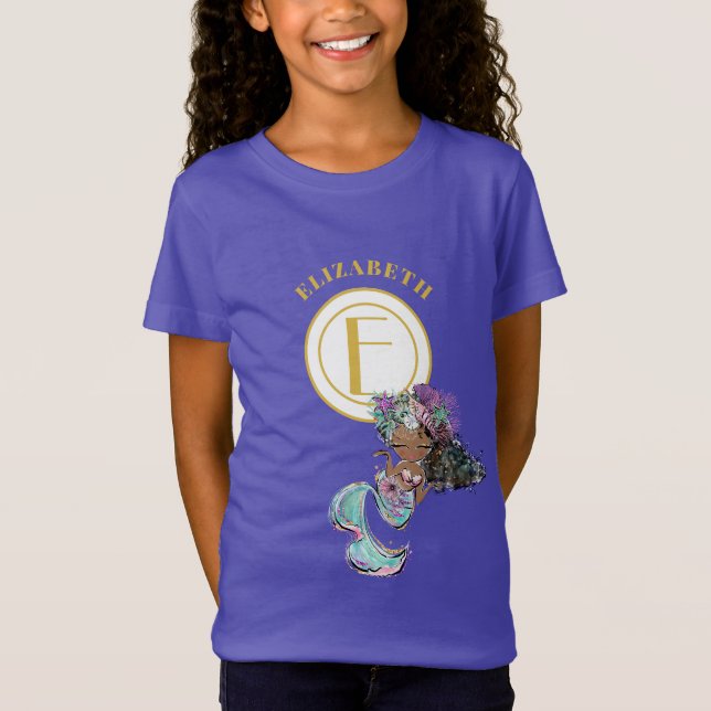 Camiseta Pequeña sirena negra Bonito dorada azul (Anverso)