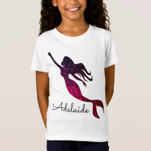 Camiseta Pequeña sirena rosa y morada   Nombre de adición p