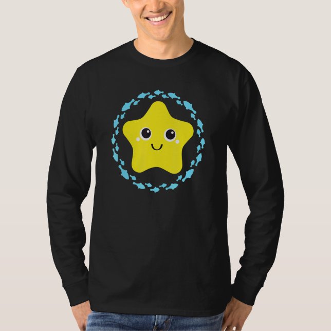 Camiseta Pequeña y divertida estrella de mar en círculo de  (Anverso)