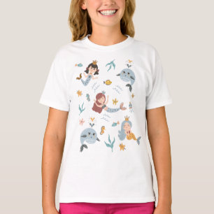 Camiseta Pequeñas sirenas creativas ilustradas para niños