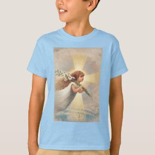 Camiseta Pequeño ángel bebé sosteniendo lirios