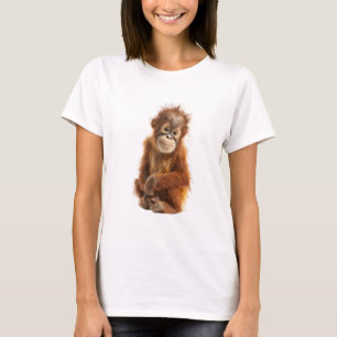 Camiseta Pequeño bebé orangután pelo rojo gran simio mujere