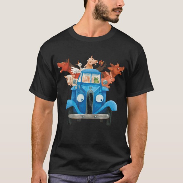 Camiseta Pequeño Camión Azul Con Animales De Granja Clásica (Anverso)