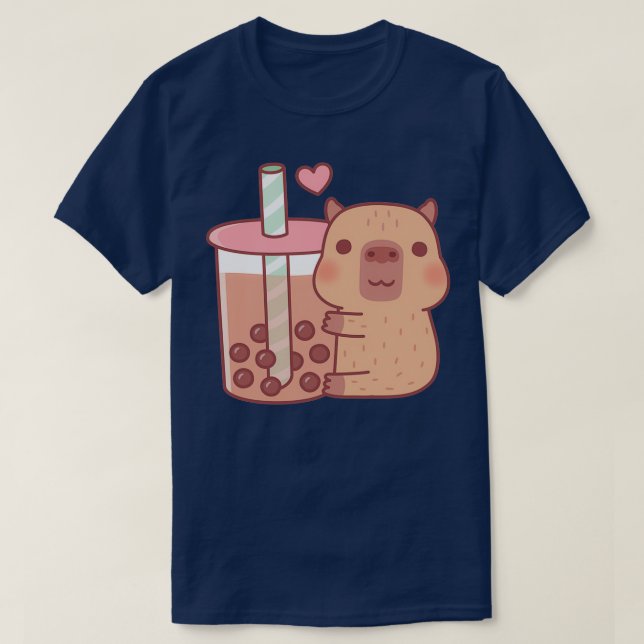Camiseta Pequeño capibara abraza té de burbujas (Diseño del anverso)