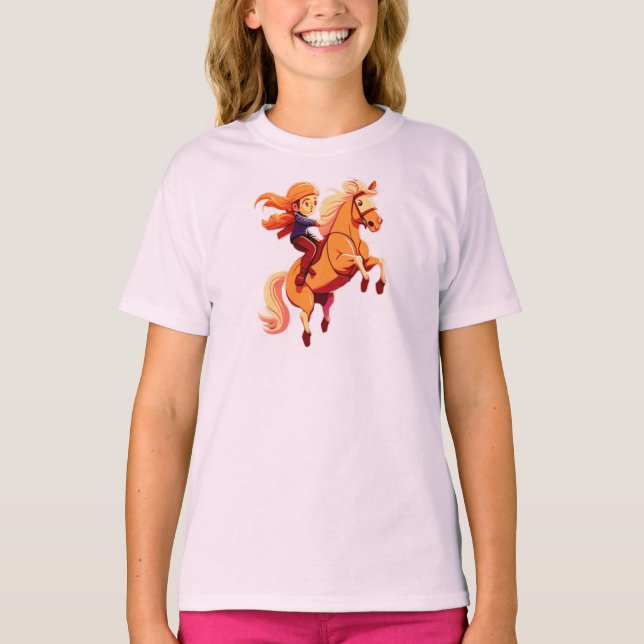 Camiseta Pequeño Chica de la cabeza roja montando caballo d (Anverso)