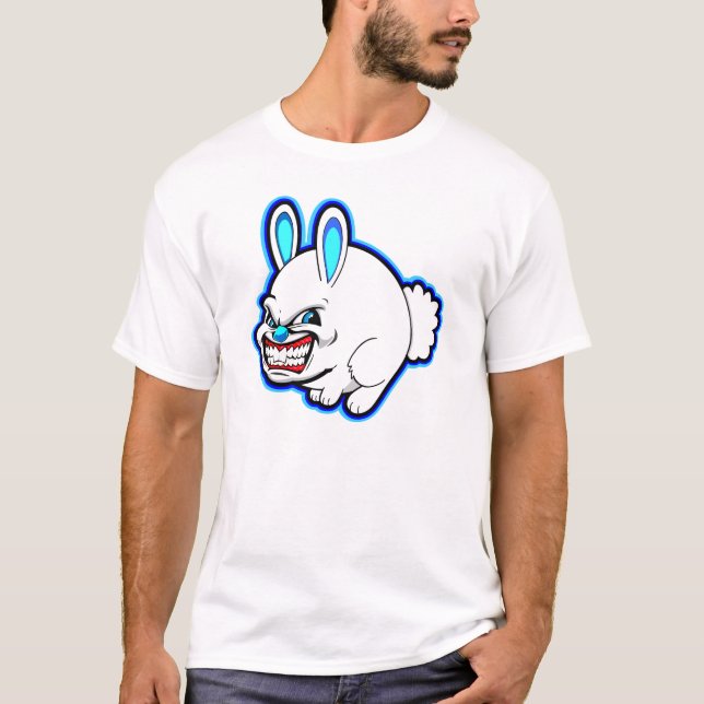 Camiseta Pequeño conejito de Apple rosado (en azul) (Anverso)