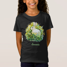 Camiseta Pequeño conejo blanco y flores