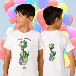 Camiseta Pequeño dinosaurio lindo con muchos globos de colo