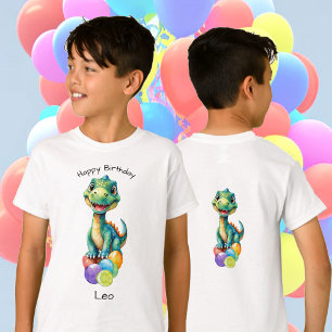 Camiseta Pequeño dinosaurio lindo con muchos globos de colo