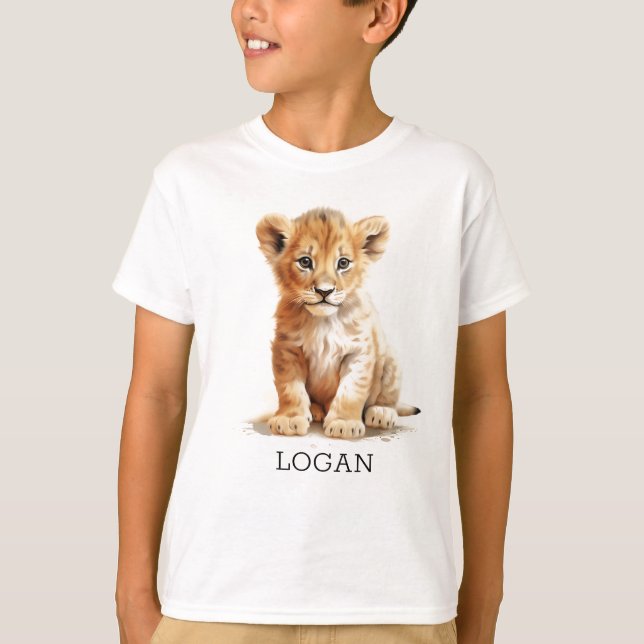 Camiseta Pequeño Explorador - Cubo de león personalizado (Anverso)
