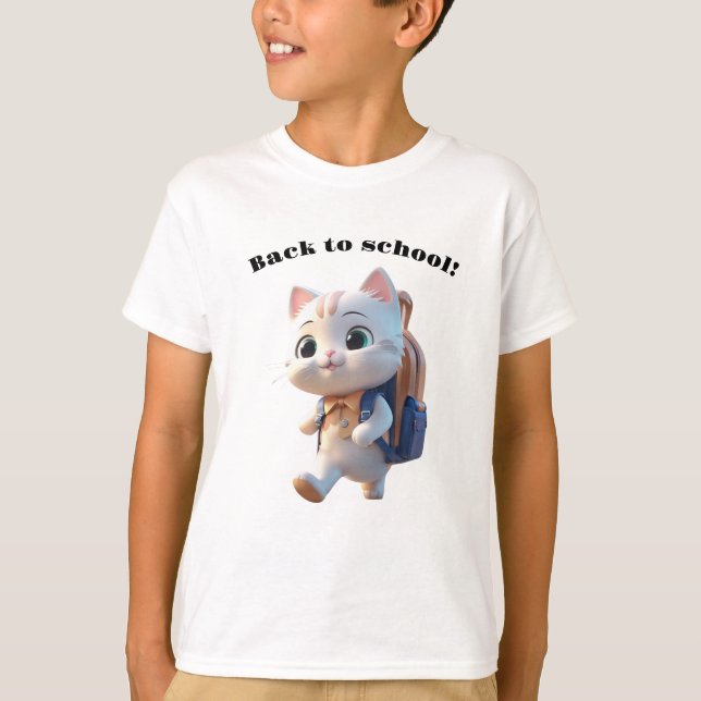 Camiseta Pequeño gato yendo a la escuela (Anverso)
