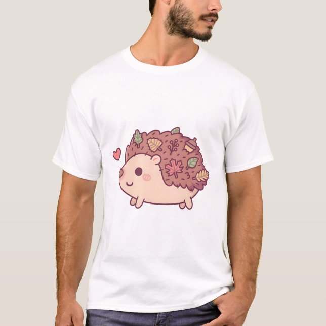 Camiseta Pequeño Hedgehog Con Hojas De Otoño Y Acorn (Anverso)