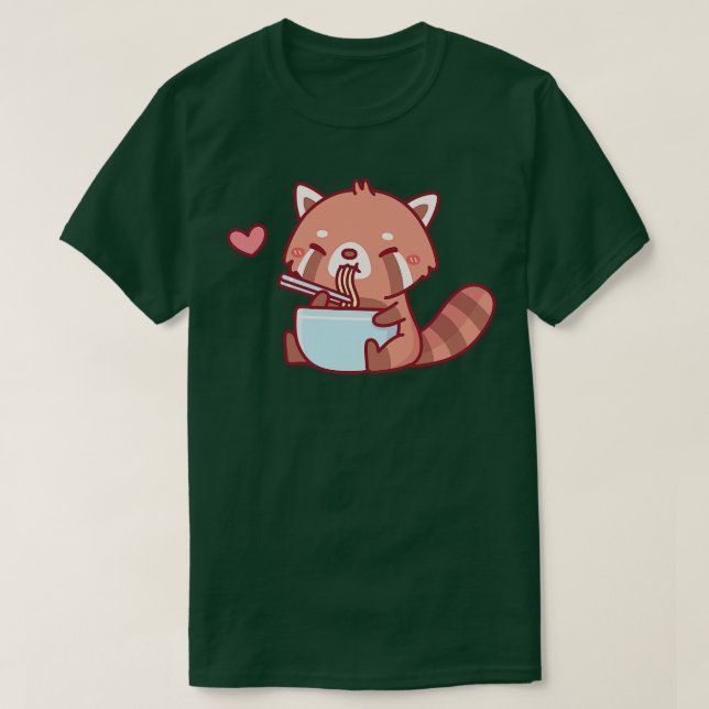 Camiseta Pequeño Panda rojo lindo comiendo Ramen (Diseño del anverso)