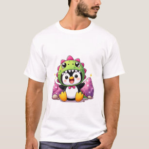 Camiseta Pequeño pingüino en un adorable disfraz de dinosau