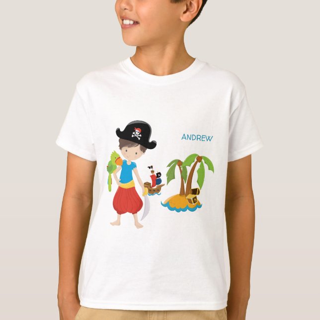 Camiseta Pequeño pirata con tesoro y loro (Anverso)