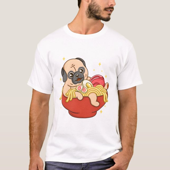 Camiseta Pequeño Pug y Ramen (Anverso)