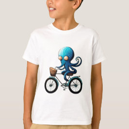 Camiseta Pequeño pulpo azul lindo en una bicicleta