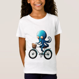 Camiseta Pequeño pulpo azul lindo en una bicicleta