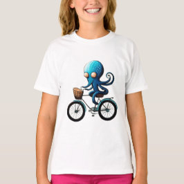 Camiseta Pequeño pulpo azul lindo en una bicicleta