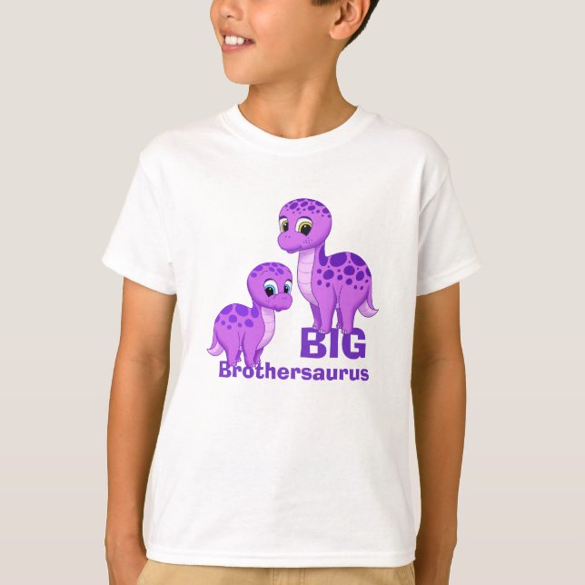 Camiseta Pequeño y gracioso Big Brother Dinosaurios morado (Anverso)