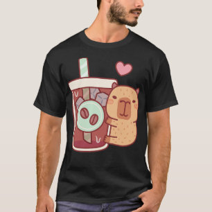 Camiseta Pequeño y lindo Capibara abraza café helado