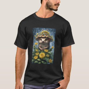 Camiseta Pequeño y pequeño erizo bajo la lluvia.